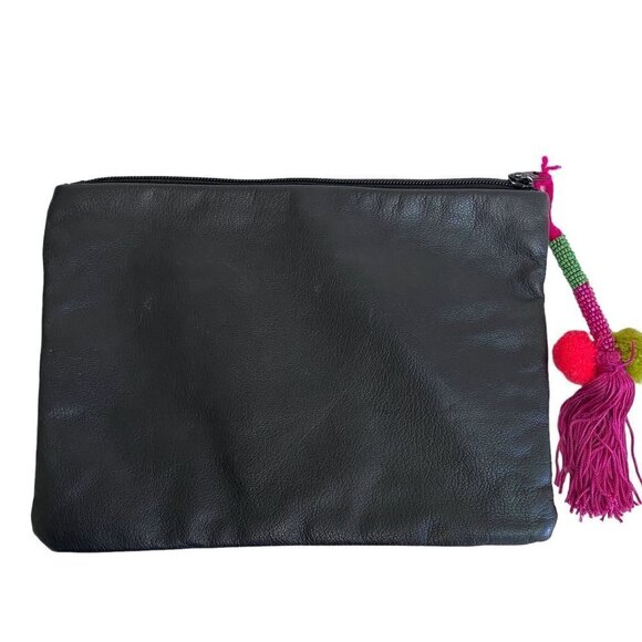 Asos Embroidered Clutch Boho Bag Fabric Leather - Picture 2 of 12